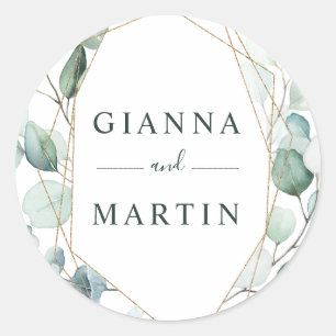 Gold Geometric Greenery Foliage Wedding Classic Round Sticker