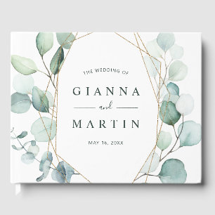 Gold Geometric Greenery Foliage Wedding Guest Book