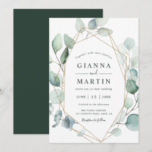 Gold Geometric Greenery Foliage Wedding Invitation