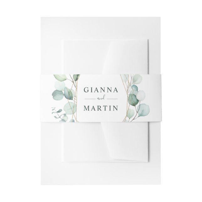 Gold Geometric Greenery Foliage Wedding Invitation Belly Band (Front Example)