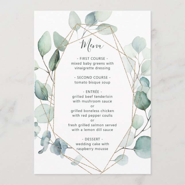 Gold Geometric Greenery Foliage Wedding Menu (Front)