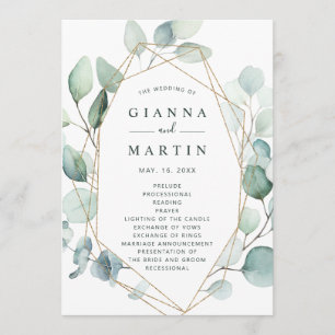 Gold Geometric Greenery Foliage Wedding Programme