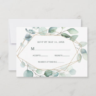 Gold Geometric Greenery Foliage Wedding RSVP Card