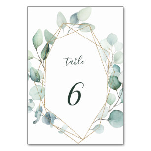 Gold Geometric Greenery Foliage Wedding Table Number