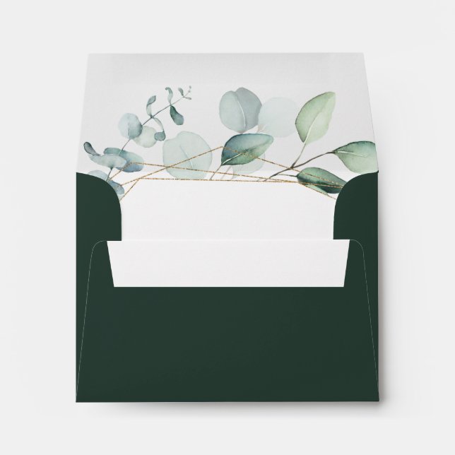Gold Geometric Greenery Pre-Printed Address RSVP Envelope (Back (Bottom))
