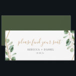 Gold Geometric Greenery Table Seating Header Card<br><div class="desc">Designed to coordinate with our Moody Greenery wedding collection, this customisable Table Seating Header Card features watercolor sage green eucalyptus leaves accented with a gold geometric frame and paired with a stylish script in gold and classy serif font in grey. To make advanced changes, go to "Click to customise further"...</div>