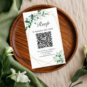 Gold Geometric Greenery Wedding QR Online RSVP Enclosure Card