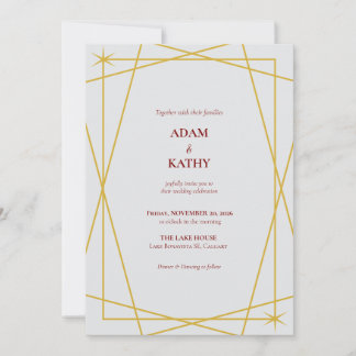 Gold Geometric Line Art Wedding Invitation