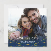 Gold Geometric Lines | Square Photo Save the Date