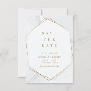 gold geometric marble Photo Save The Date Invitation