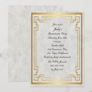 Gold Geometric Marble Wedding Bachelorette Party Invitation