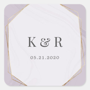 gold geometric marble wedding monogram square stic sticker