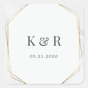gold geometric marble wedding monogram square stic sticker