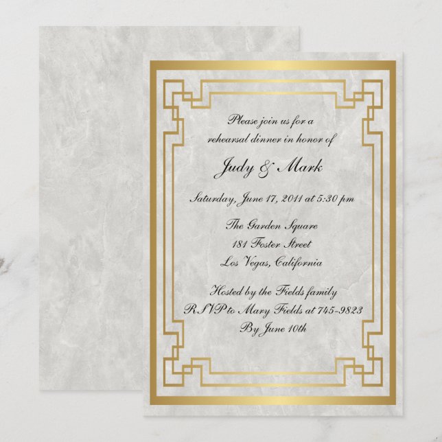 Gold Geometric  Marble Wedding Rehearsal Dinner Invitation (Front/Back)