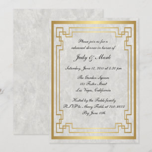 Gold Geometric  Marble Wedding Rehearsal Dinner Invitation