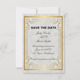 Gold Geometric Marble Wedding Save The Date Card