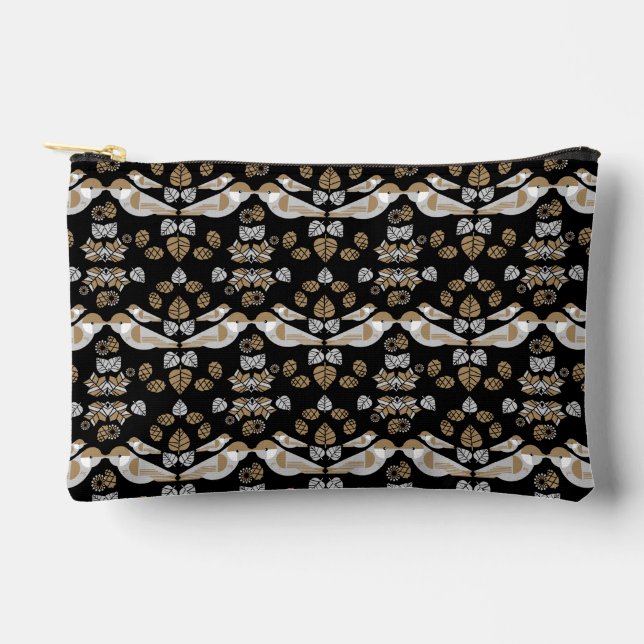 Gold Geometric Modern Abstract Bird Art Accessory Pouch (Front)