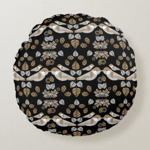 Gold Geometric Modern Abstract Bird Art Round Cushion
