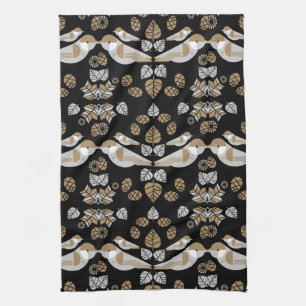 Gold Geometric Modern Abstract Bird Art Tea Towel
