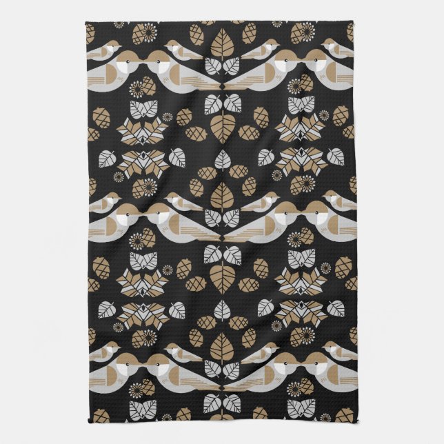Gold Geometric Modern Abstract Bird Art Tea Towel (Vertical)