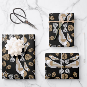 Gold Geometric Modern Abstract Bird Art Wrapping Paper Sheet