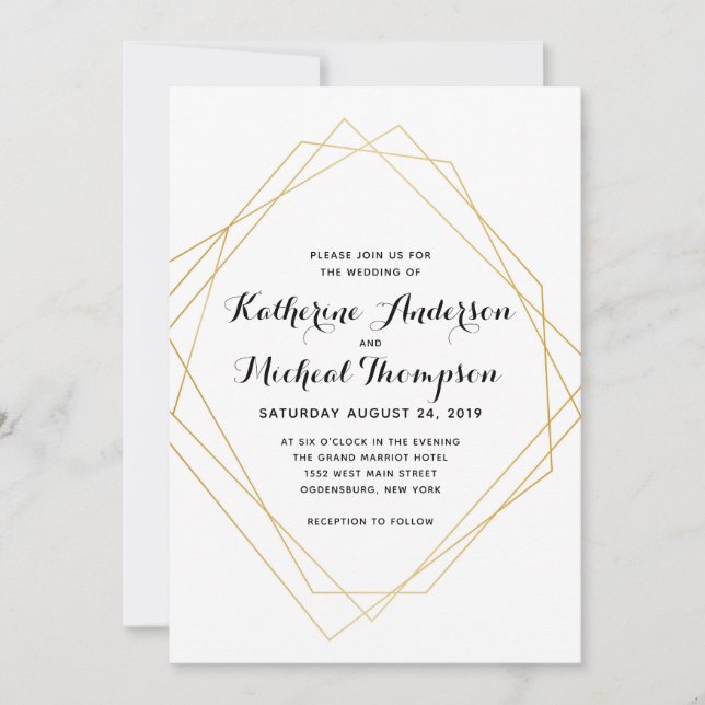 Gold Geometric Modern Wedding Invitation (Front)
