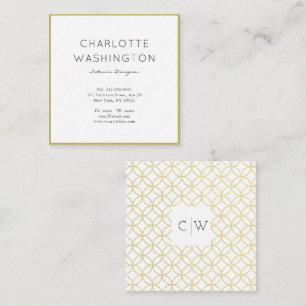 Gold Geometric Monogram Square Business Card