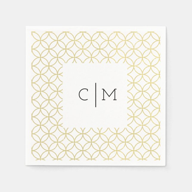 Gold Geometric Monogram Wedding Cocktail Napkins (Front)