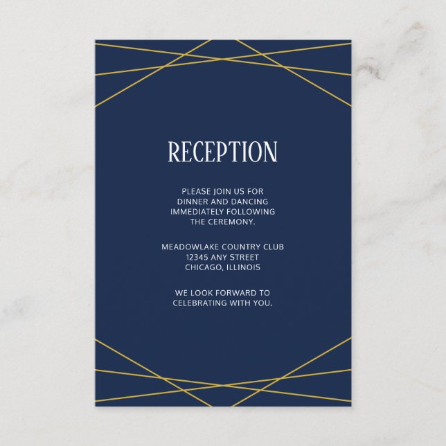 Gold Geometric Navy Blue | Monogram Wedding Enclosure Card (Front)