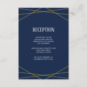 Gold Geometric Navy Blue   Monogram Wedding Enclosure Card