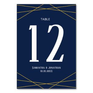 Gold Geometric Navy Blue Wedding Table Number