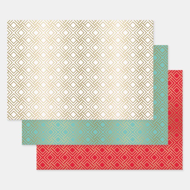 Gold geometric pattern custom background wrapping paper sheet (Set)