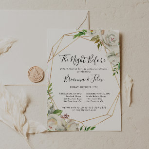 Gold Geometric Peony Night Before Rehearsal Dinner Invitation