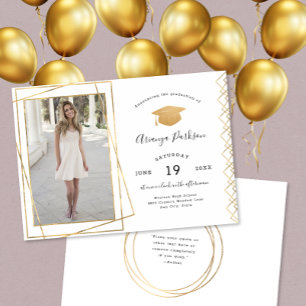 Gold Geometric photo graduation Invitation