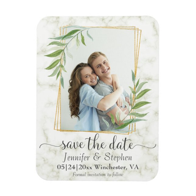 Gold Geometric Photo Wedding Save the Date Magnet (Vertical)