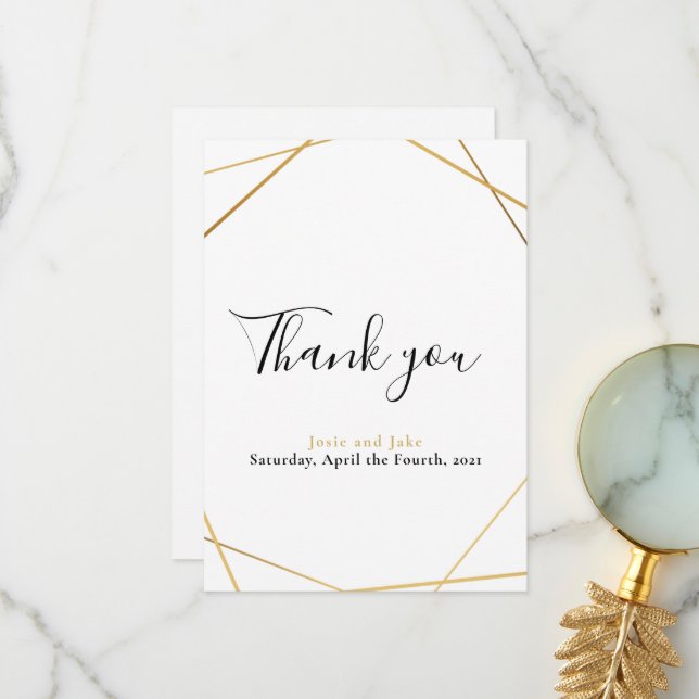 Gold geometric photo wedding thank you card (Front/Back In Situ)