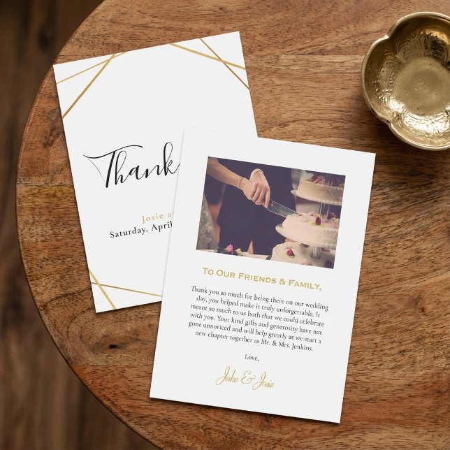 Gold geometric photo wedding thank you card (Gold geometric photo wedding thank you card.)