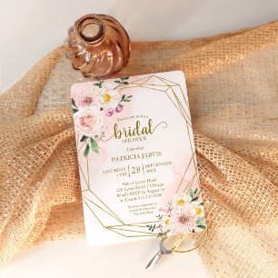 Gold Geometric Pink Blush Floral Bridal Shower Invitation