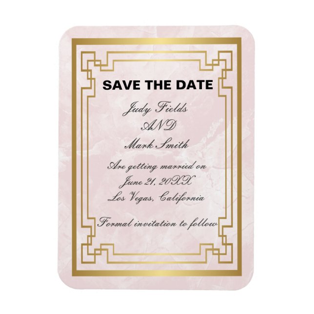 Gold Geometric Pink Marble Wedding Save The Date Magnet (Vertical)
