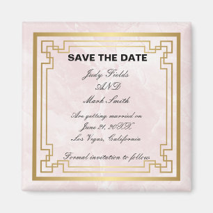 Gold Geometric Pink Marble Wedding Save The Date Magnet