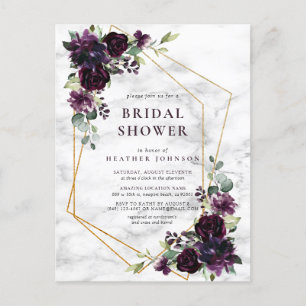 Gold Geometric Plum Purple Floral Bridal Shower Announcement Postcard