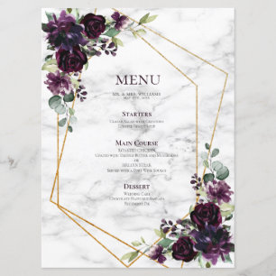 Gold Geometric Plum Purple Marble Floral Wedding Menu