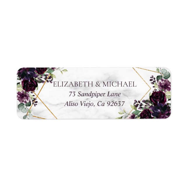 Gold Geometric Plum Purple Marble Return Address (Front)