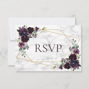 Gold Geometric Plum Purple Marble Wedding RSVP