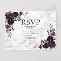 Gold Geometric Plum Purple Marble Wedding RSVP