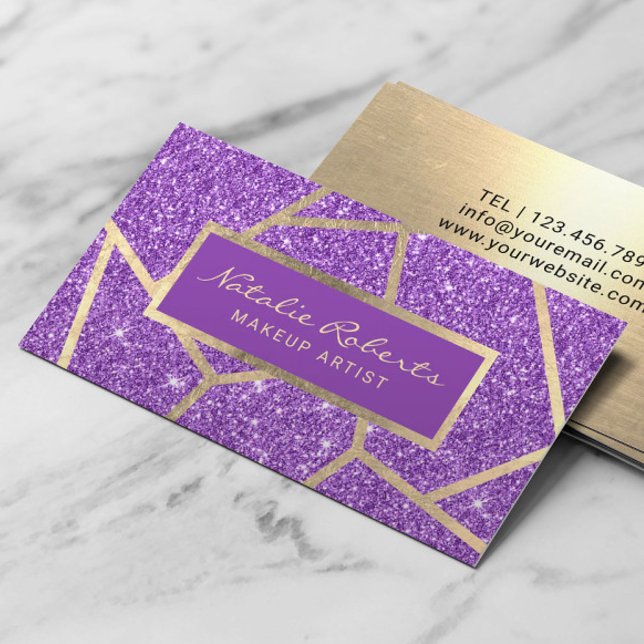 Gold Geometric Purple Glitter Beauty Salon Business Card (Creator Uploaded)