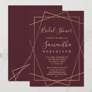 gold geometric red burgundy bridal shower invitation