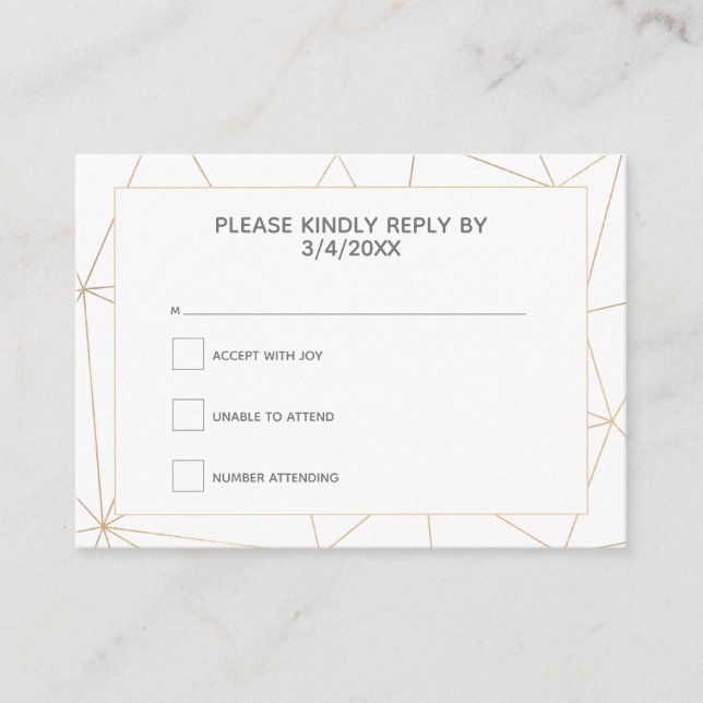 Gold geometric RSVP response Enclosure Card (Front)