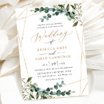 Gold Geometric Rustic Watercolor Greenery Wedding Invitation<br><div class="desc">This elegant Rustic Greenery Gold collection features mixed watercolor greenery botanicals,  modern calligraphy script paired with a classy serif font in black and a custom monogram on the back. Matching items available.</div>