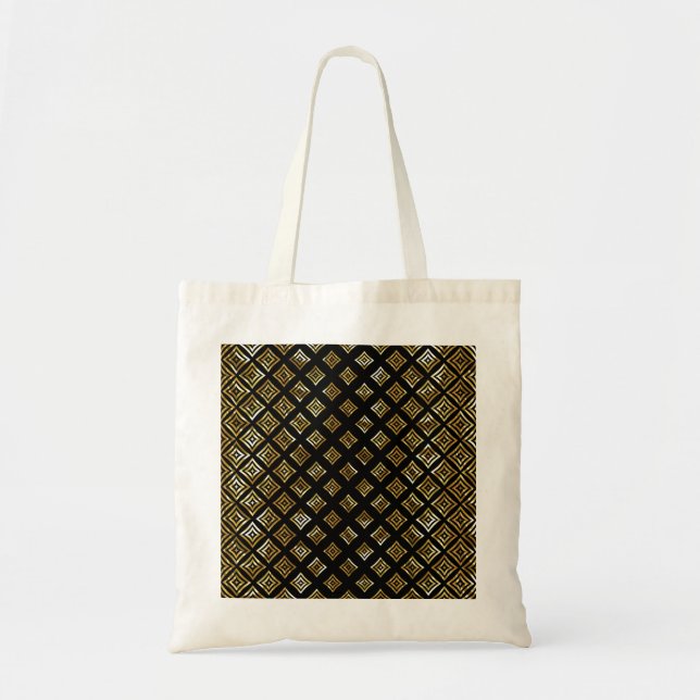 Gold Geometric Shapes Black Background Tote Bag (Front)